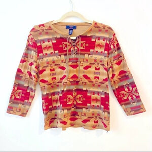 Ralph Lauren Chaps Petite Southwestern Tie Shirt XL